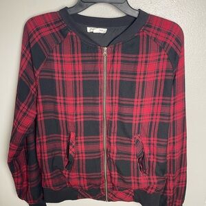 Red and Black Plaid Zip-Up Jacket